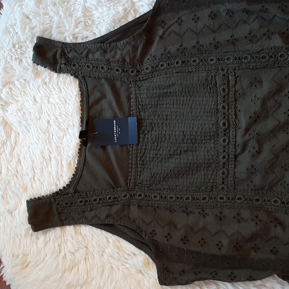 Lucky Brand Olive Green embroidered top, size large, NWT - Picture 2 of 10